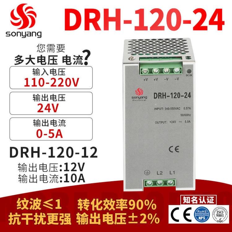 DRH-120-24轨道式安装 380v输入120w导轨式开关电源 120w/24v5a 乐清市柳市镇开关电源_开关电源_电源_电工电气_供应_工品联盟网