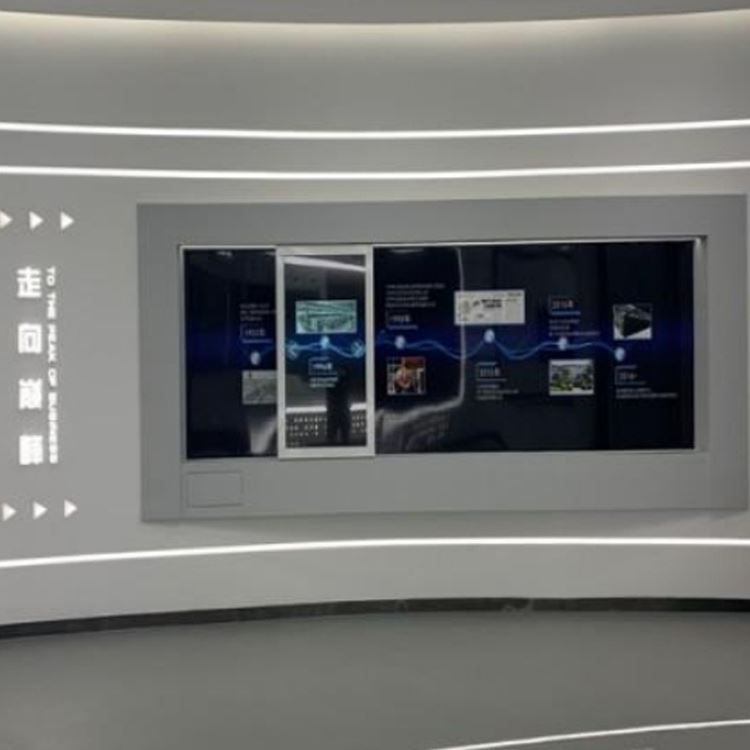 展厅互动滑轨屏 透明电视 电动手推拉触摸 直线圆形弧形轨道导轨 滑轨电视 互动滑轨屏