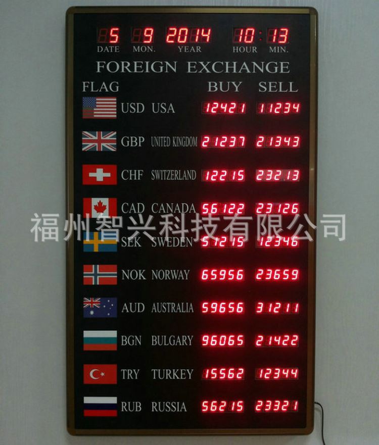 电子表 LED银行汇率屏 电子房价表 智兴 DZKB-21 支持定制_LED灯贴_光源_工业照明_供应_工品联盟网