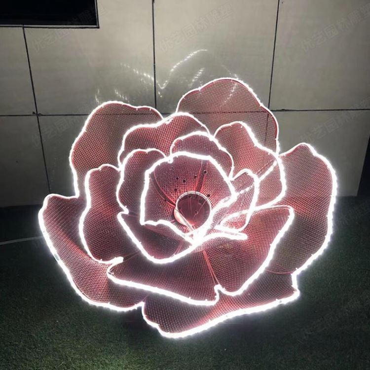 工厂现货不锈钢牡丹花摆件 优艺定制安装户外广场酒店花园商业街夜晚发光带灯带景观花朵雕塑_灯带_室内灯具_工业照明_供应_工品联盟网