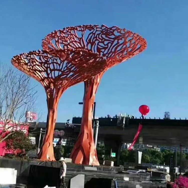 定做不锈钢景观树雕塑 城市广场景观雕塑 照明工程雕塑 佰盛