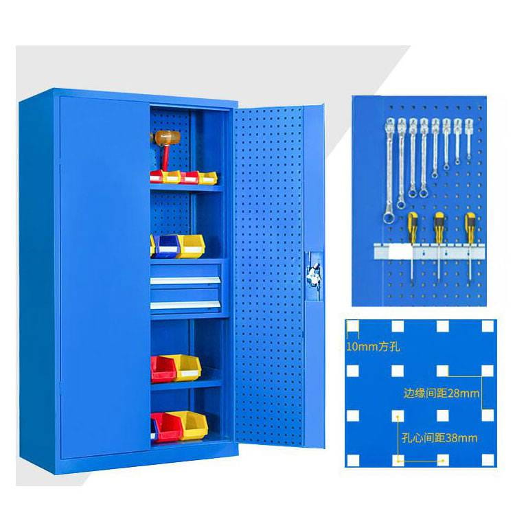 阳江重型工具柜Jxgj-03 维修车间用储物柜 蓝色四层+挂板刀具柜