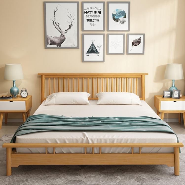 小户型北欧实木床1.8米1.5米双人床现代简约主卧原木民宿日式家具