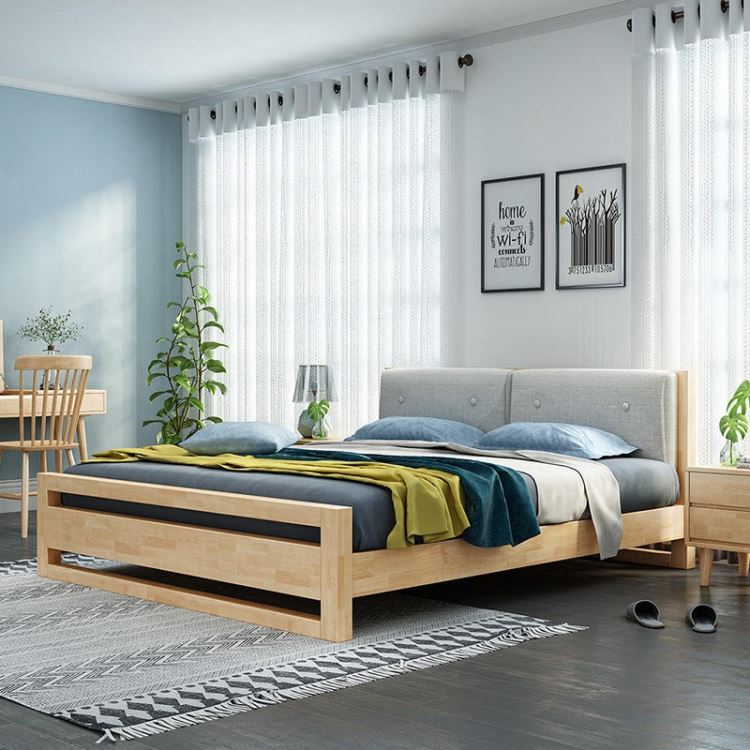 北欧实木床现代简约双人床经济型主卧单人床1.8米皮软靠民宿家具