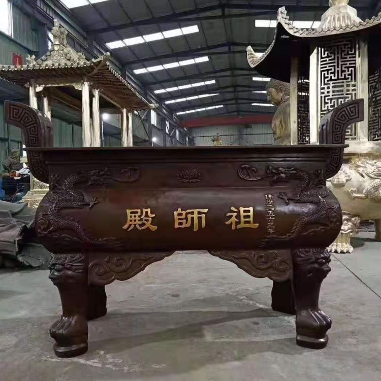 温州汇缘厂家定制长方形铜香炉 大型露天平口铜香炉