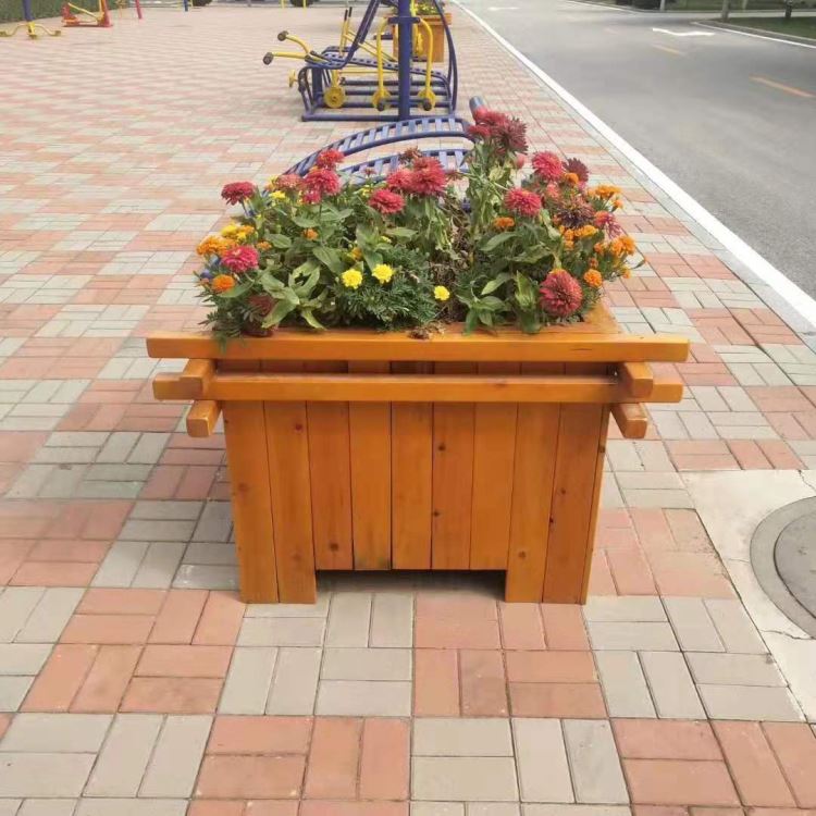 碳化木花箱街道专用花箱铝合金花箱 景观花箱 防腐木花箱 道路隔离花箱 护栏一体式花箱_隔离围栏_道路安全_安全防护_供应_工品联盟网