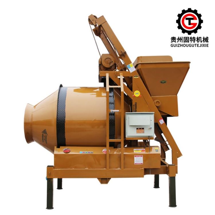 贵州厂家供应混凝土机械 爬斗上料水泥砂浆搅拌机 固特机械JZC500双锥滚筒式搅拌机