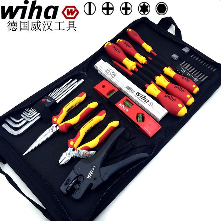 德国进口wiha威汉 12件套绝缘电工工具组套电工作业工具包36389 威汉WIHA工具