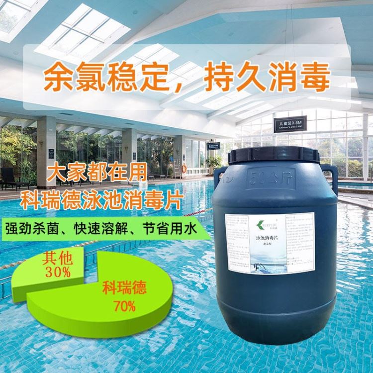 科瑞德游泳池消毒片2克速溶氯片50%抑菌抑藻消毒剂水处理剂水体不发绿50公斤/桶