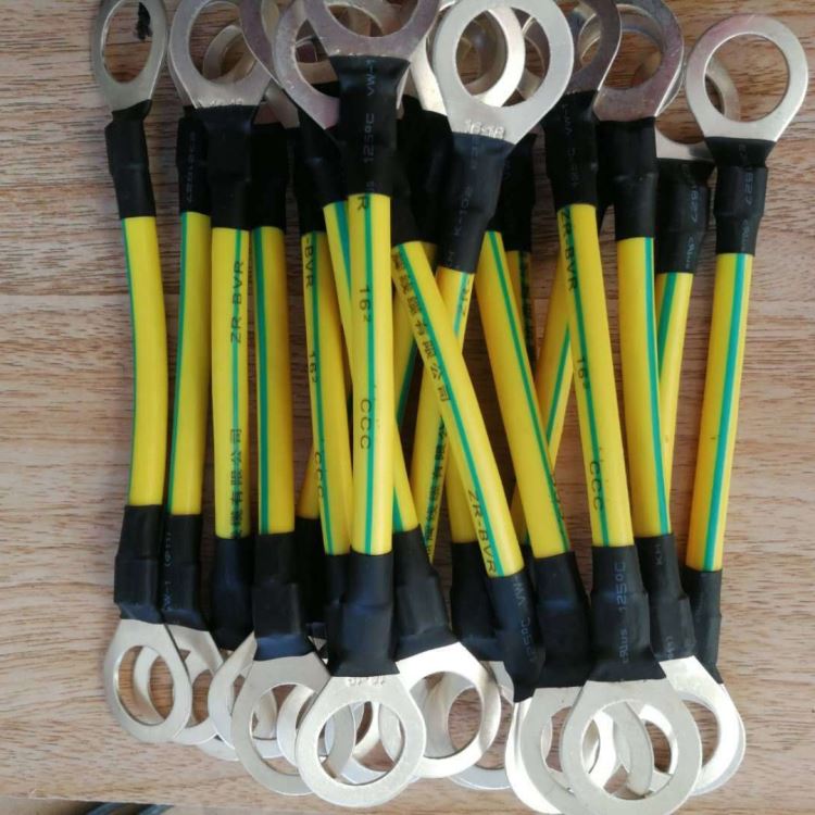 耐高温双色 红黑接地线  10 16 25 35 50mm平方铜电缆线 黄绿相间连接线 两端压接线鼻 带热缩管